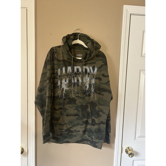 Hardy Tour Hooded Sweatshirt Green Camo Mens Size XL White Electrified Logo Soft - Picture 1 of 9